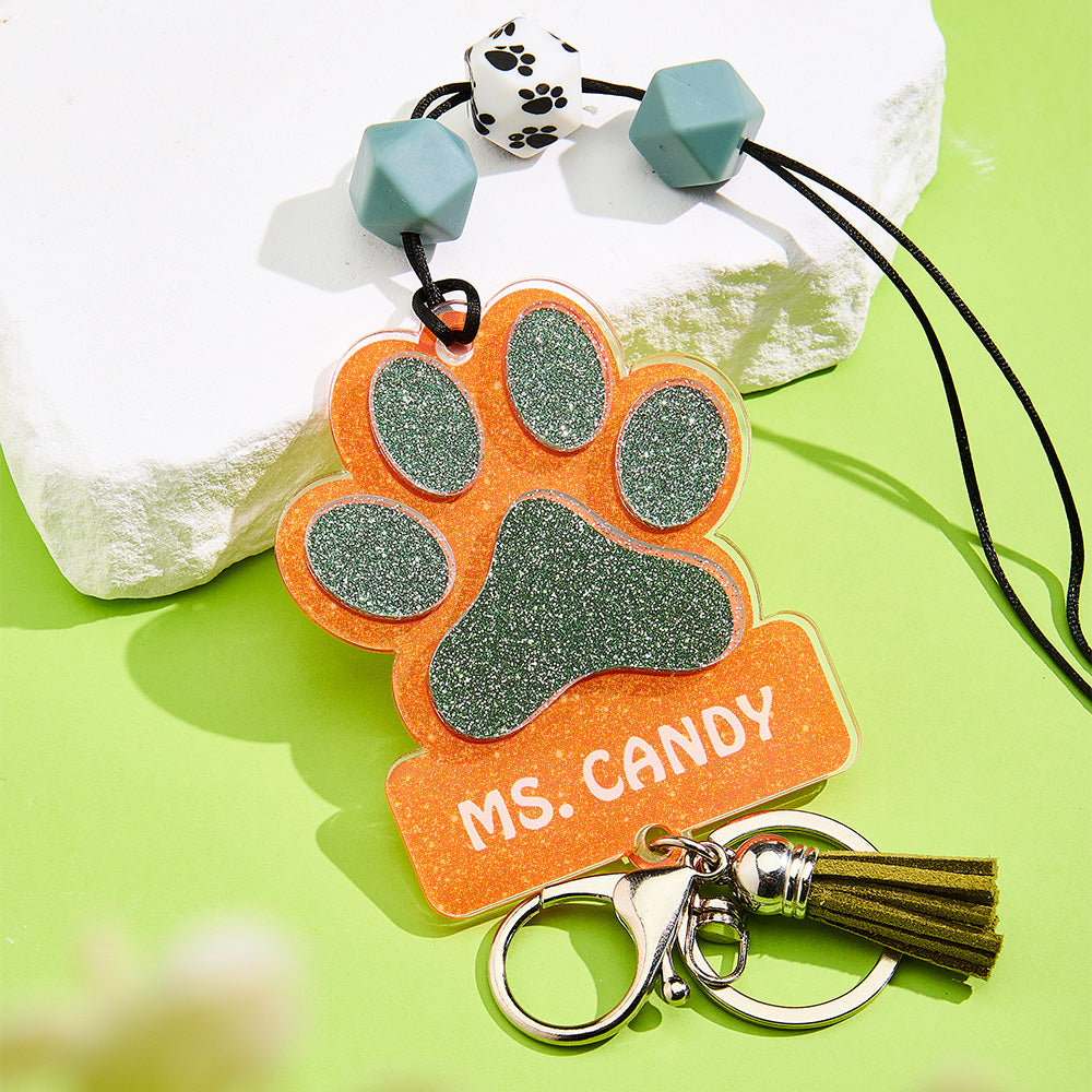 Personalized Dog Paw Glitter ID Badge Lanyard