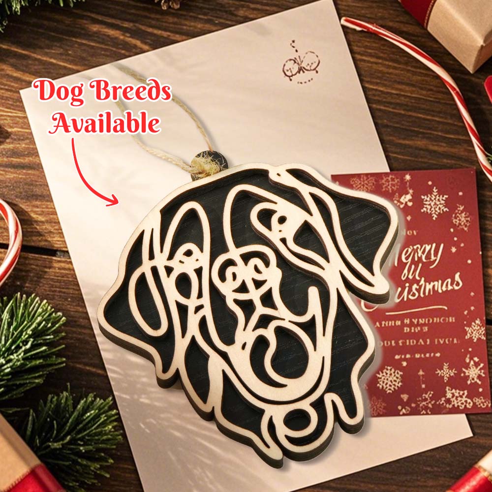 Personalized Line Art Dog Christmas Ornament – Custom Wooden Holiday Gift