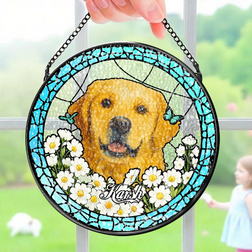 Custom Stained Glass Pet Portrait Suncatcher – Personalized Dog Lover Gift