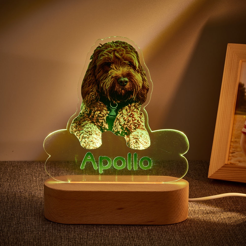 Custom Dog Night Light – Bone-Shaped Acrylic Plaque with LED Base