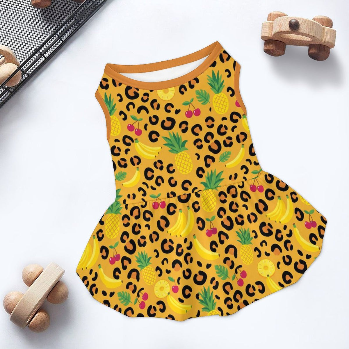 Tropical Leopard Fruit Small Dog Ruffle Dog Dress