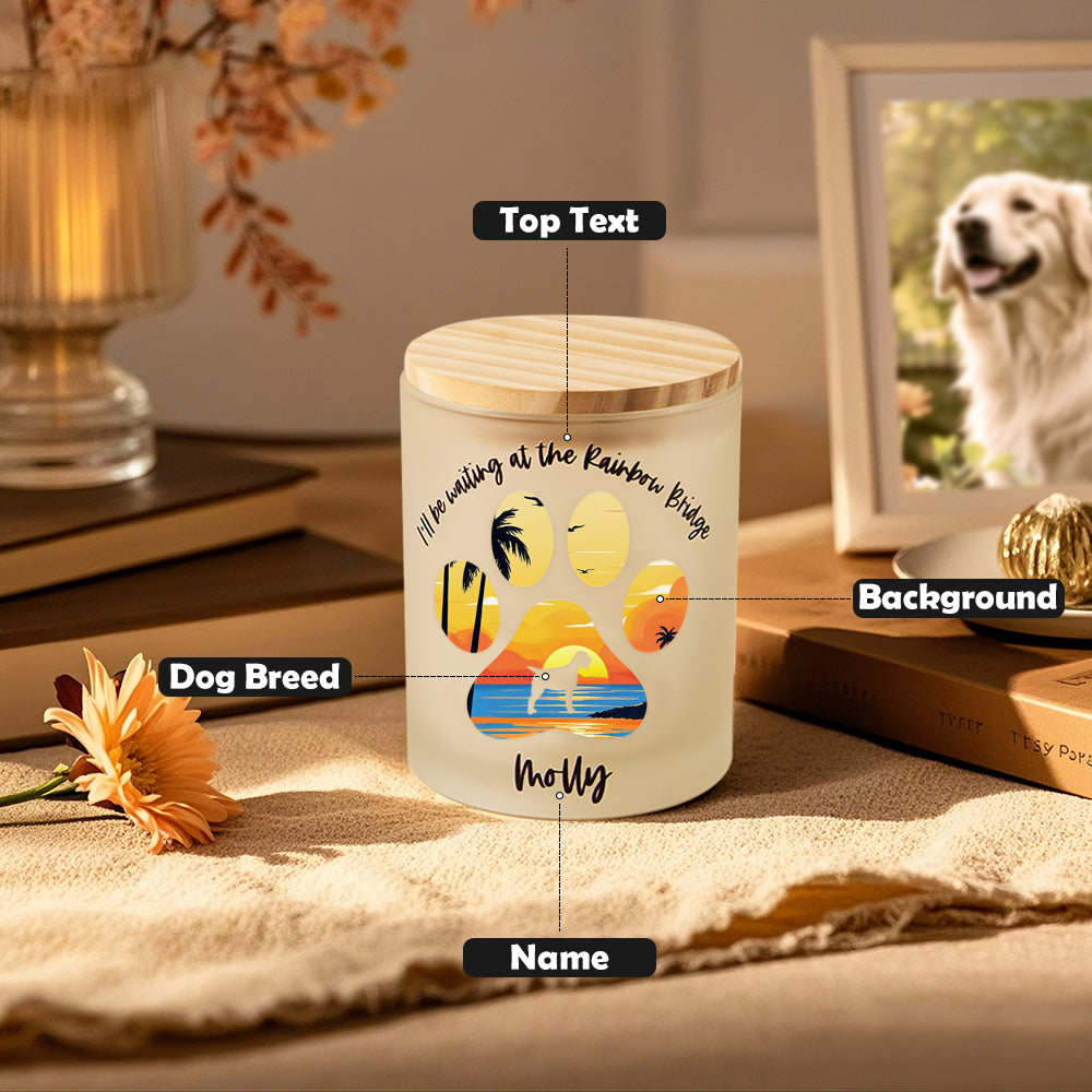 Personalized Dog Silhouette Rainbow Bridge Paw Candle Jar