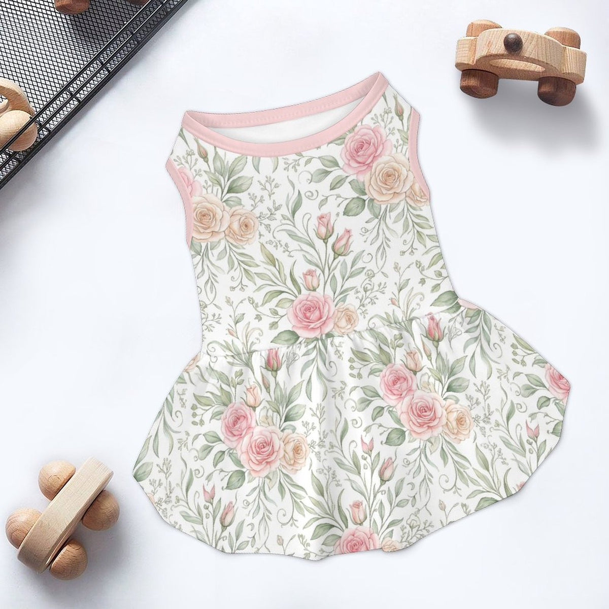 Soft Pink Rose Floral Large Dog Ruffle Dog Dress