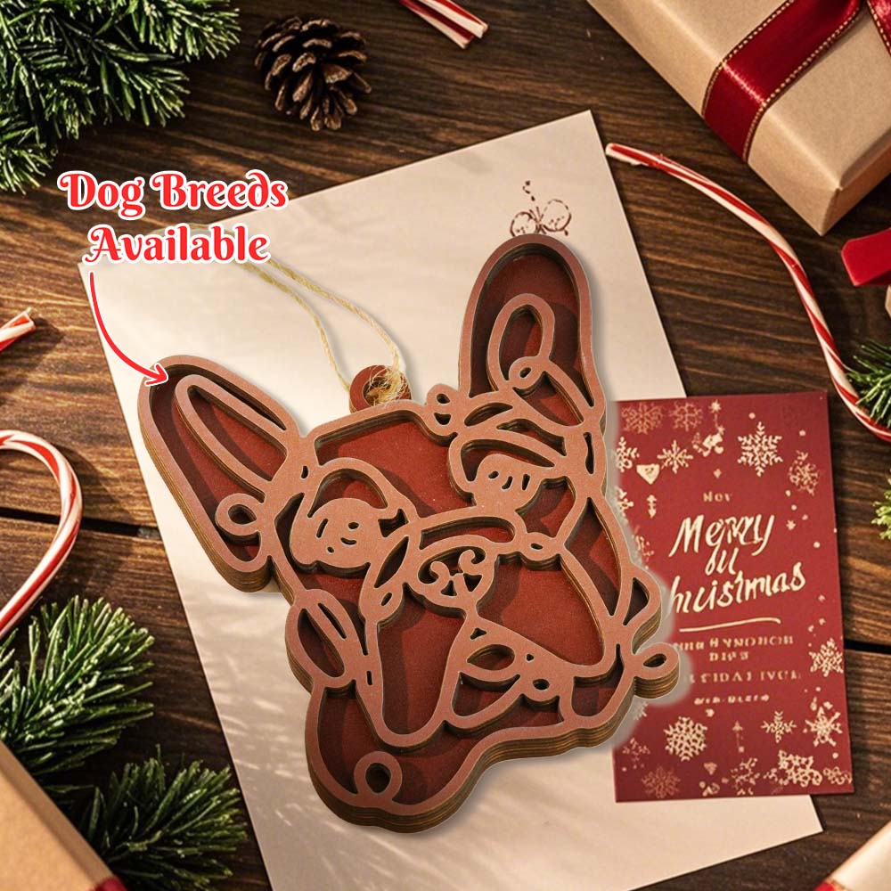 Personalized Line Art Dog Christmas Ornament – Custom Wooden Holiday Gift