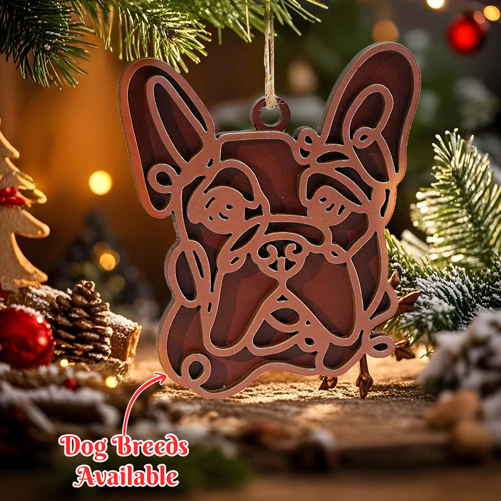Personalized Line Art Dog Christmas Ornament – Custom Wooden Holiday Gift