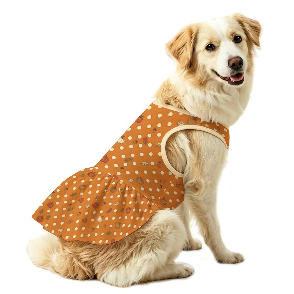 Autumn Pumpkin Polka Dot Large Dog Ruffle Dog Dress