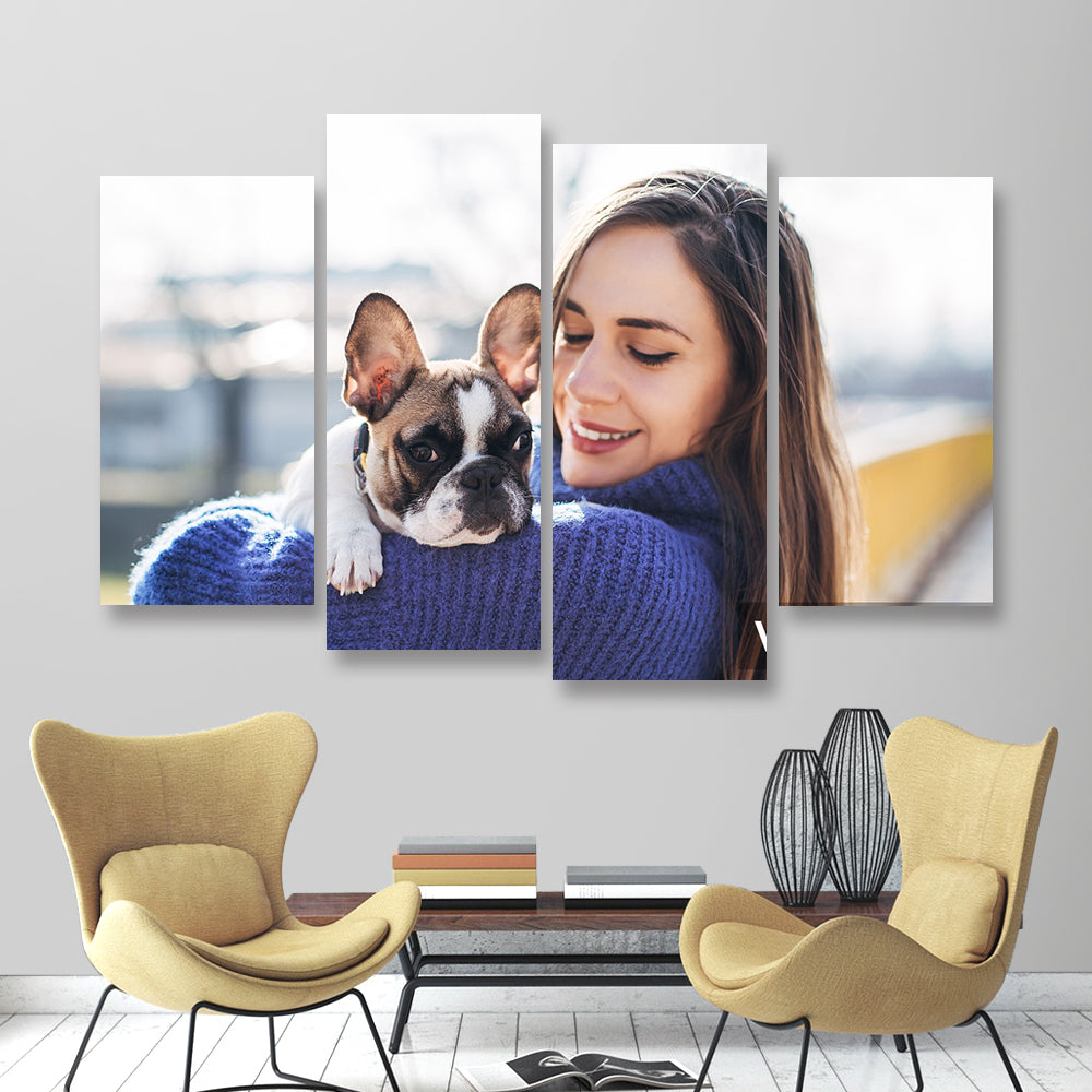 Custom Dog Photo 4-Panel Canvas Print Set – Personalized Wall Art