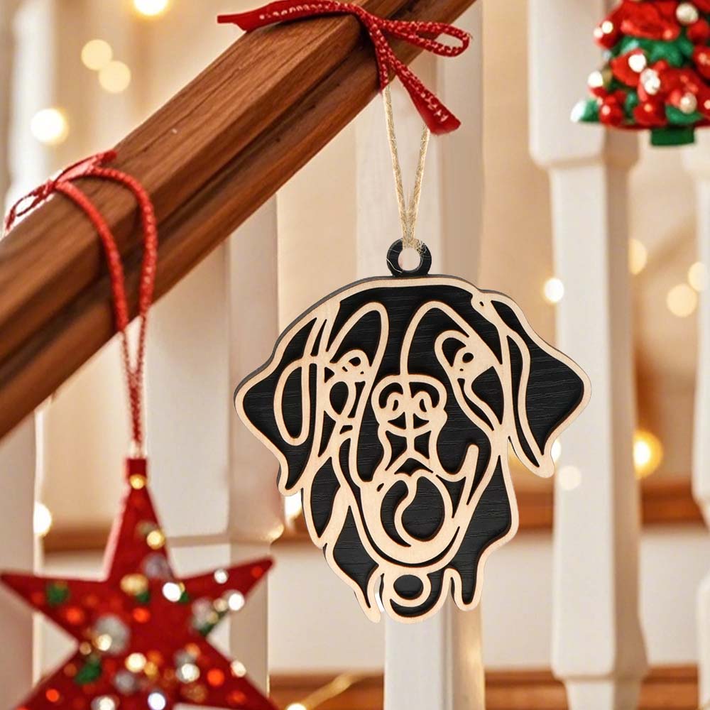 Personalized Line Art Dog Christmas Ornament – Custom Wooden Holiday Gift