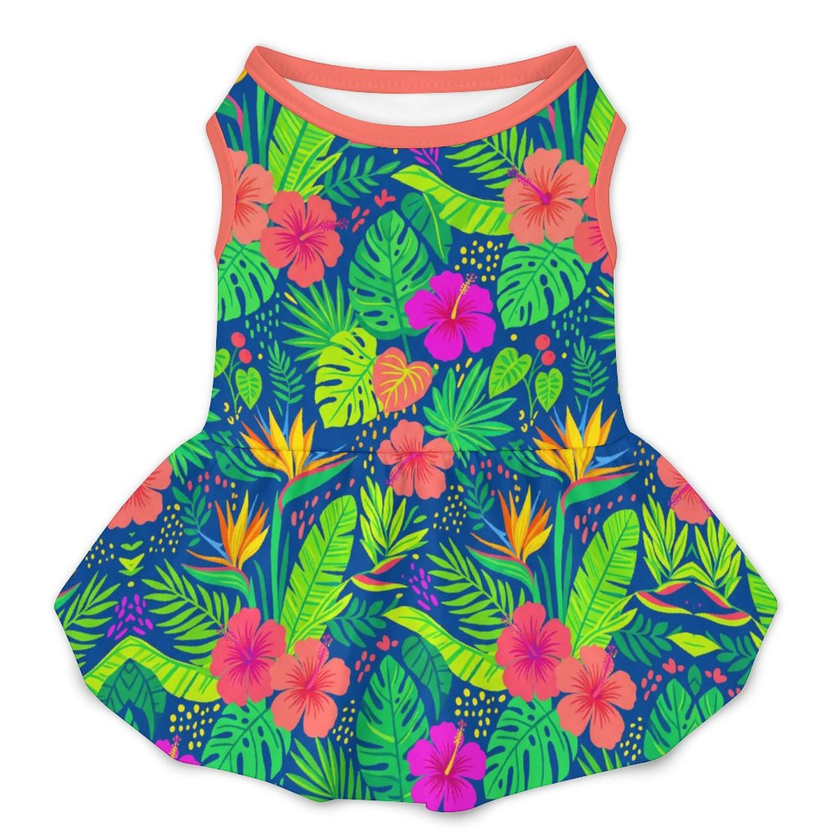 Tropical Palm Hibiscus Small Dog Ruffle Dog Dress
