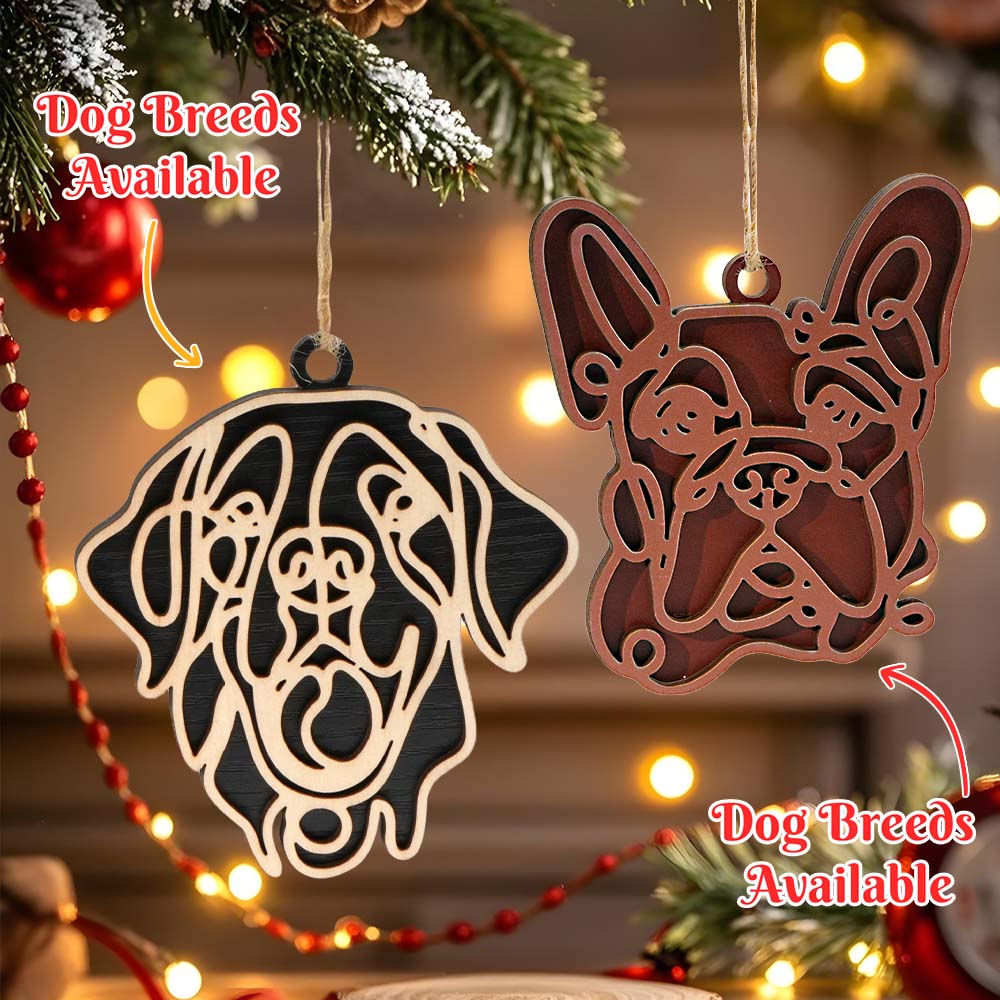 Personalized Line Art Dog Christmas Ornament – Custom Wooden Holiday Gift