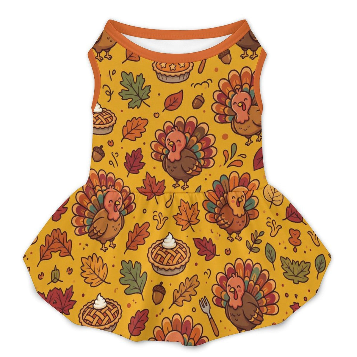 Thanksgiving Turkey Feast Small Dog Ruffle Dog Dress