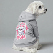 Maltese dog wearing an 'I Still Live with My Mom' hoodie