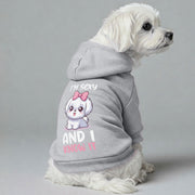 Maltese dog wearing a 'Sexy and I Know It' hoodie