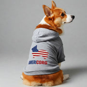 Corgi wearing an 'Americorg' hoodie