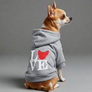 Chihuahua wearing a 'Love' hoodie