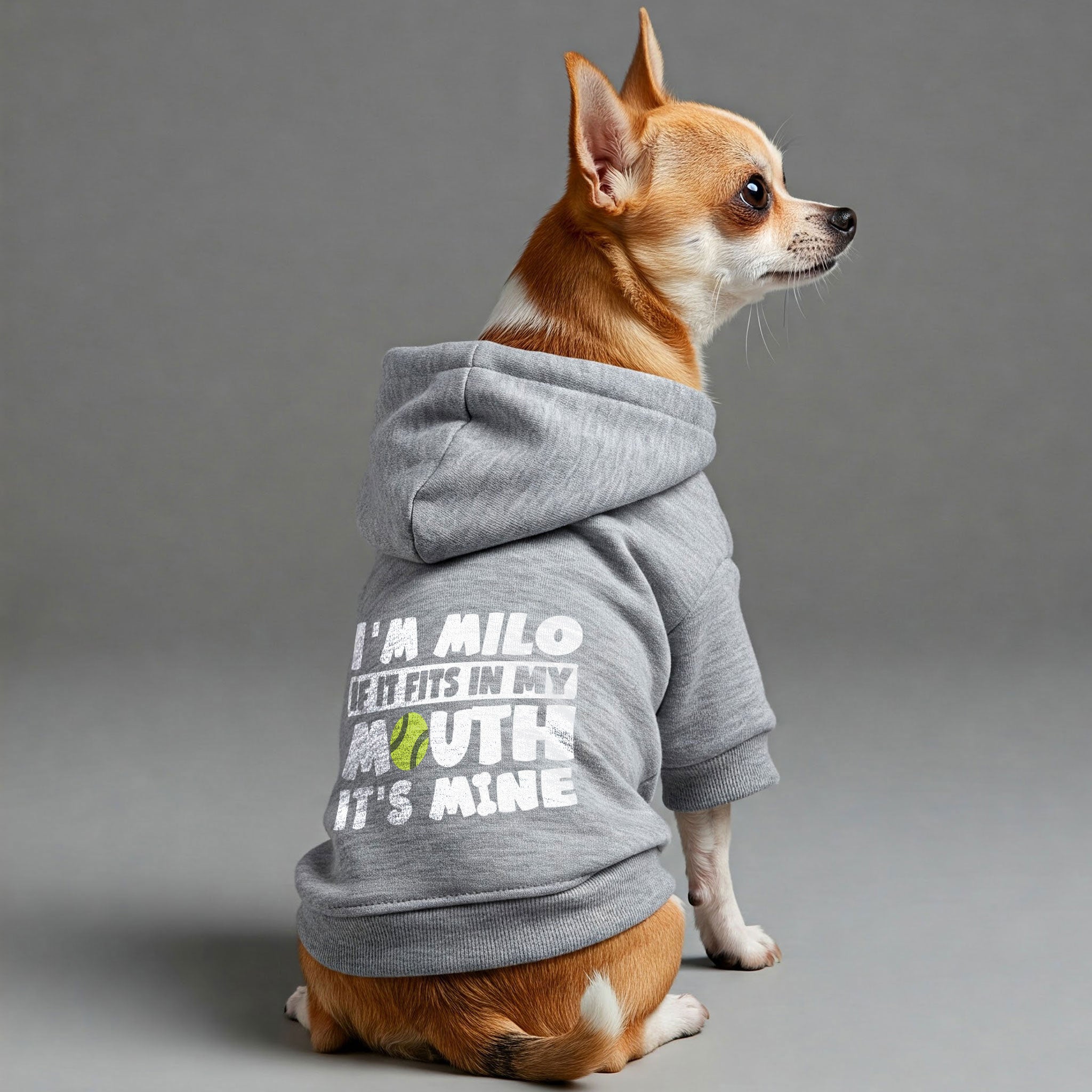 I’m Milo. If it fits in my mouth, it’s mine - personalized hoodie with your dog name – dog hoodie – dog clothes
