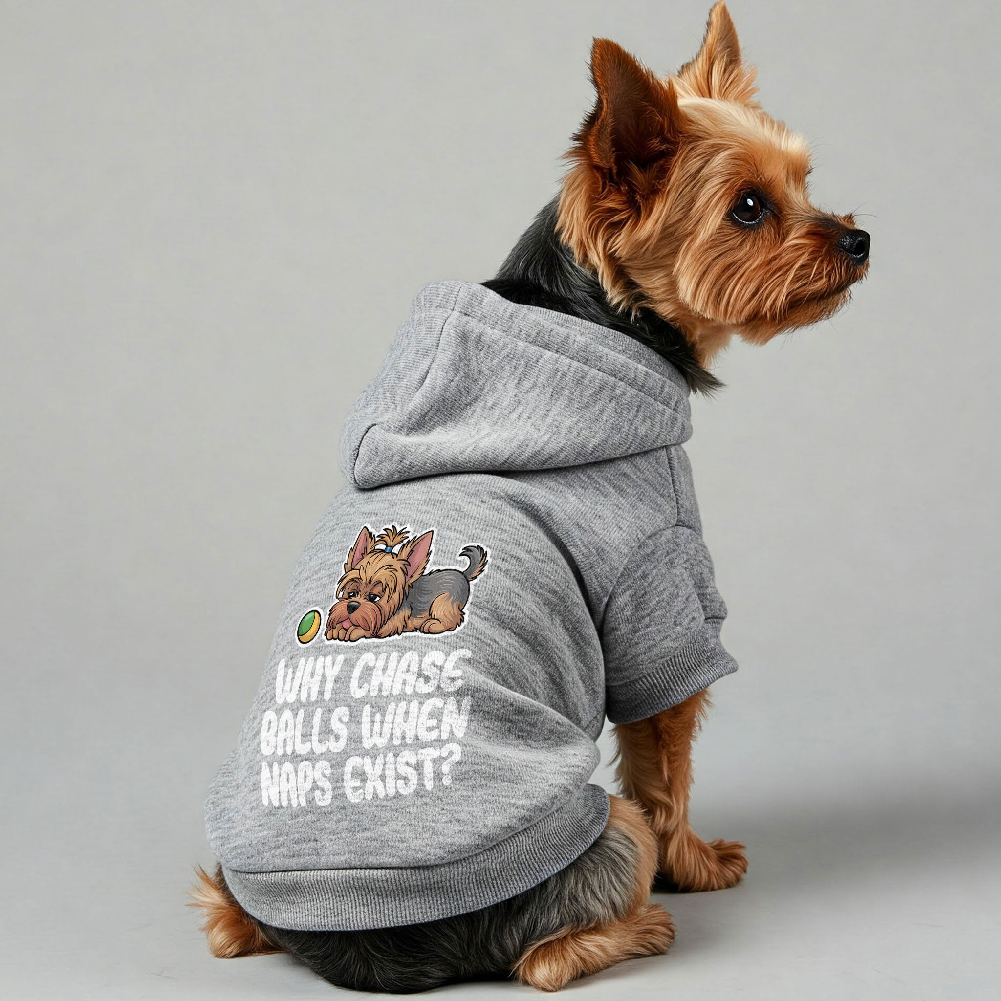 Why chase balls when naps exist? - Yorkie Hoodie - Dog Clothes