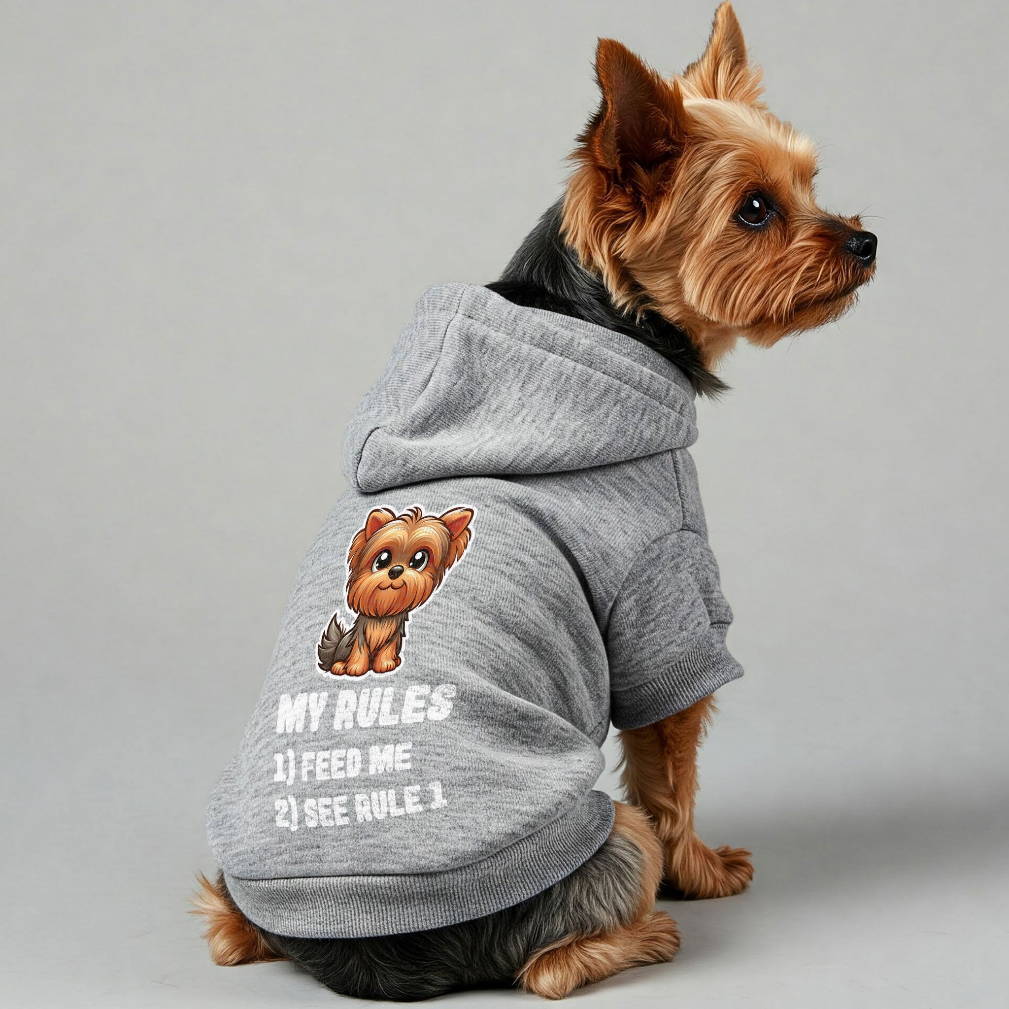 My rules 1) Feed me 2) See rule 1 - Yorkie Hoodie - Dog Clothes