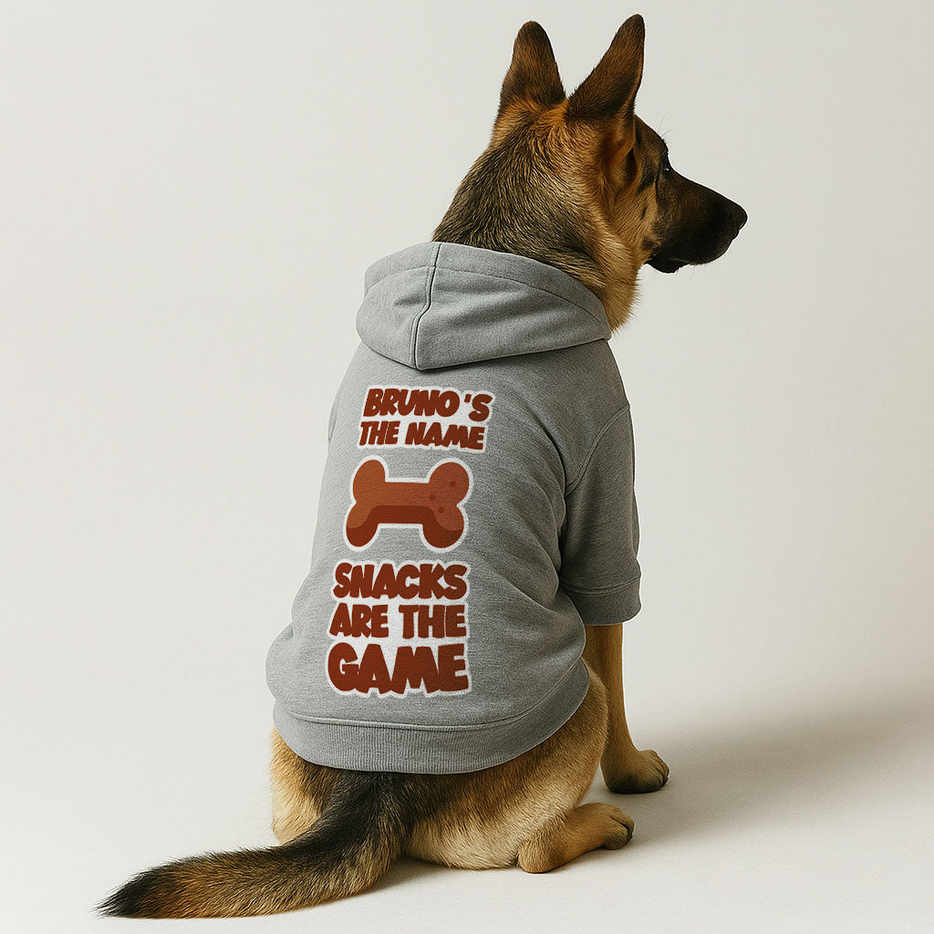 Bruno’s the name. Snacks are the game - personalized hoodie with your dog name – dog hoodie – dog clothes