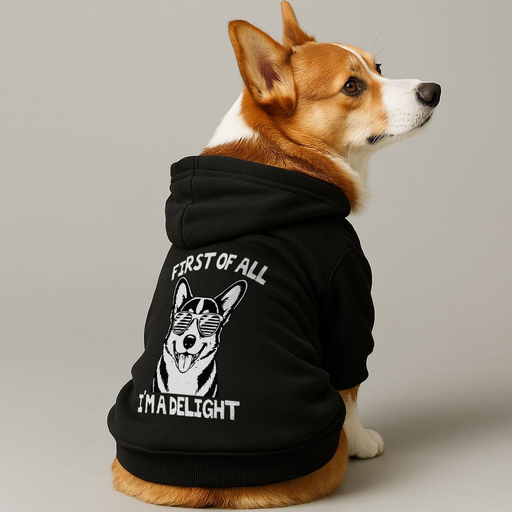 FIRST OF ALL I'M A DELIGHT - Corgi Hoodie - Dog Clothes