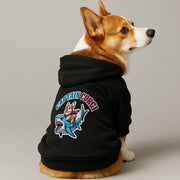 Corgi wearing a 'Captain Corgi' hoodie