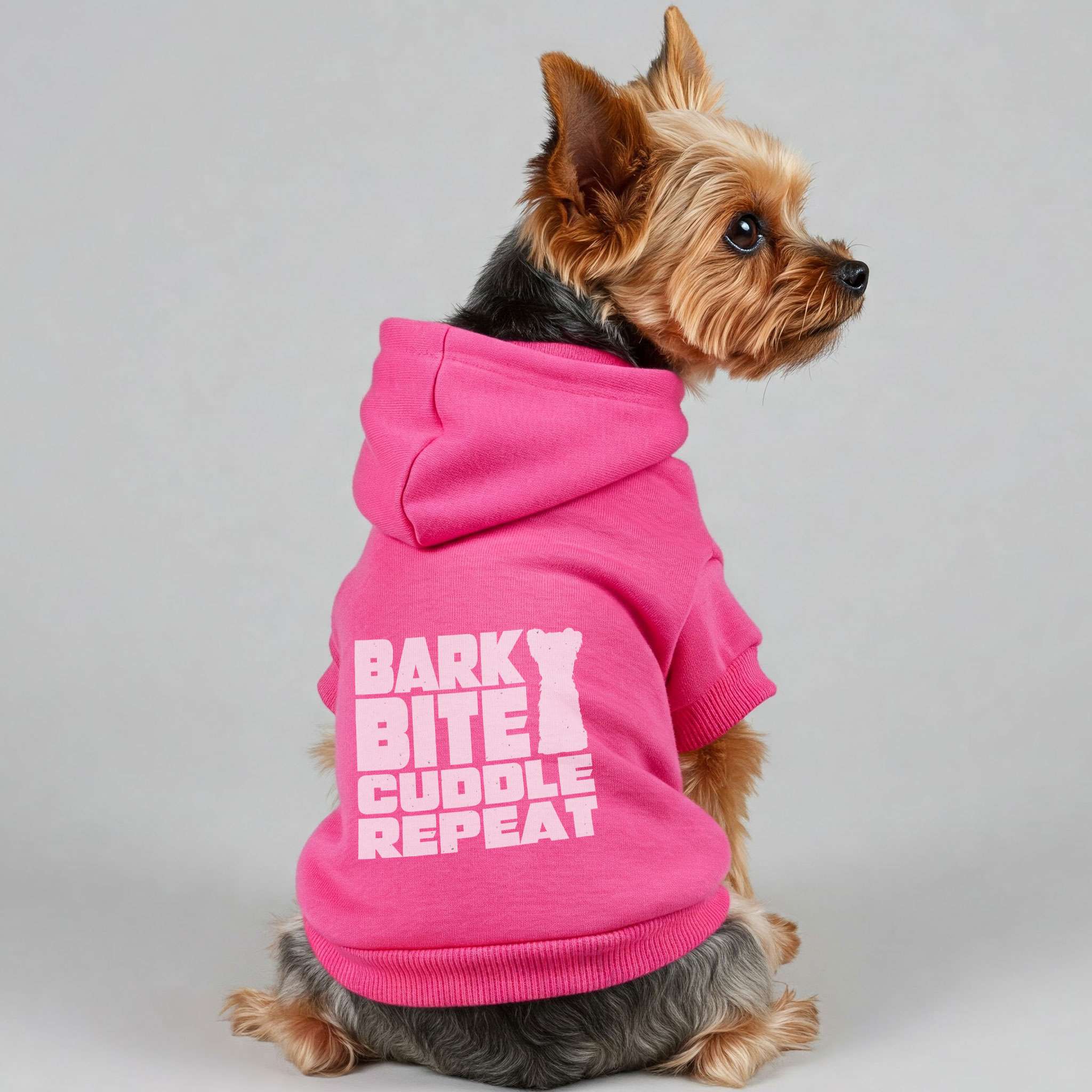 Bark. Bite. Cuddle. Repeat - Yorkie Hoodie - Dog Clothes
