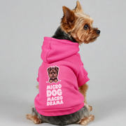 Yorkie wearing a 'My Purpose? To Be Adored' hoodie