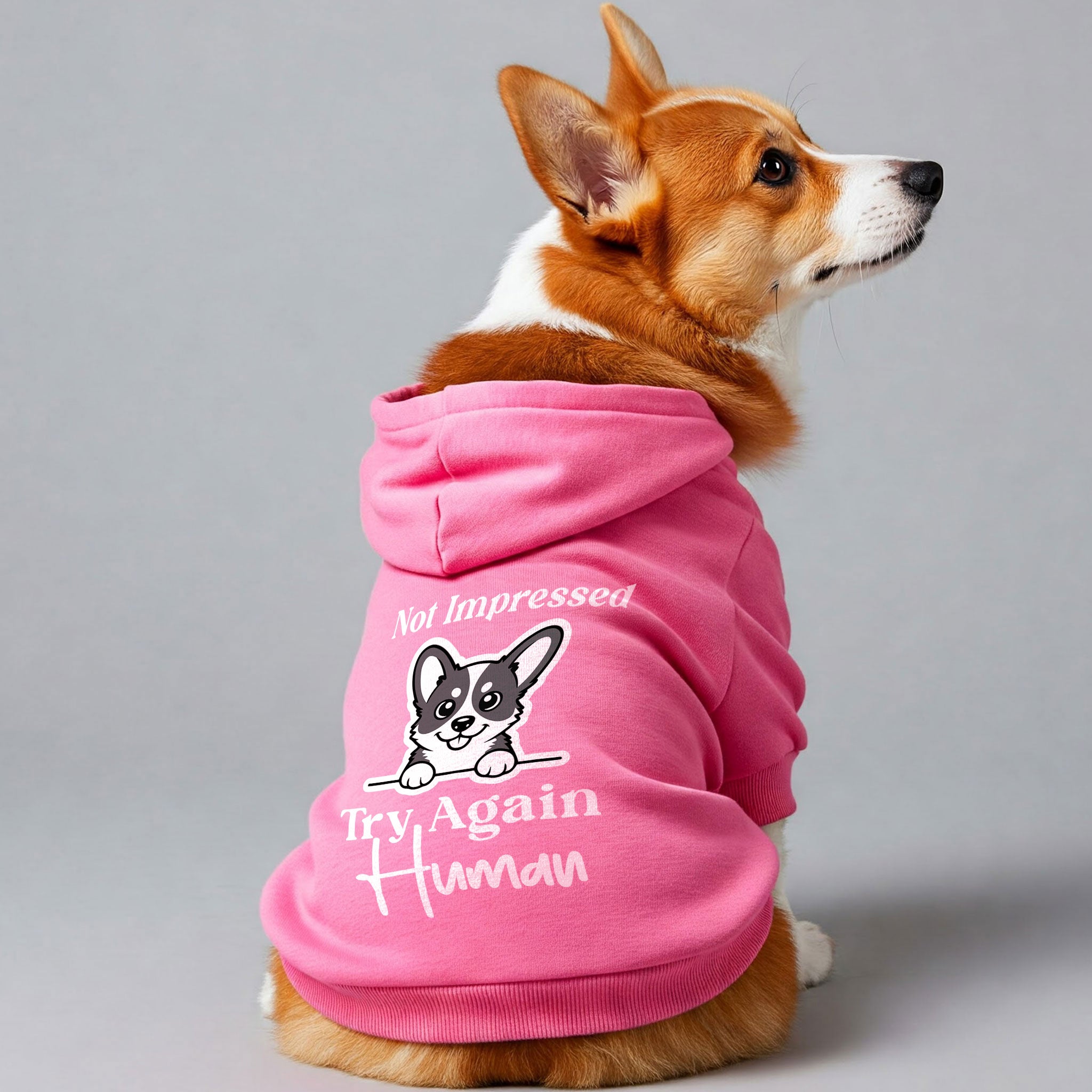 Not impressed. Try again, human - Corgi Hoodie - Dog Clothes
