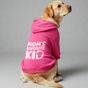 Labrador wearing a 'Mom's Favorite Kid' hoodie