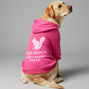 Labrador wearing a 'Squirrels Ain't Ready for Me' hoodie