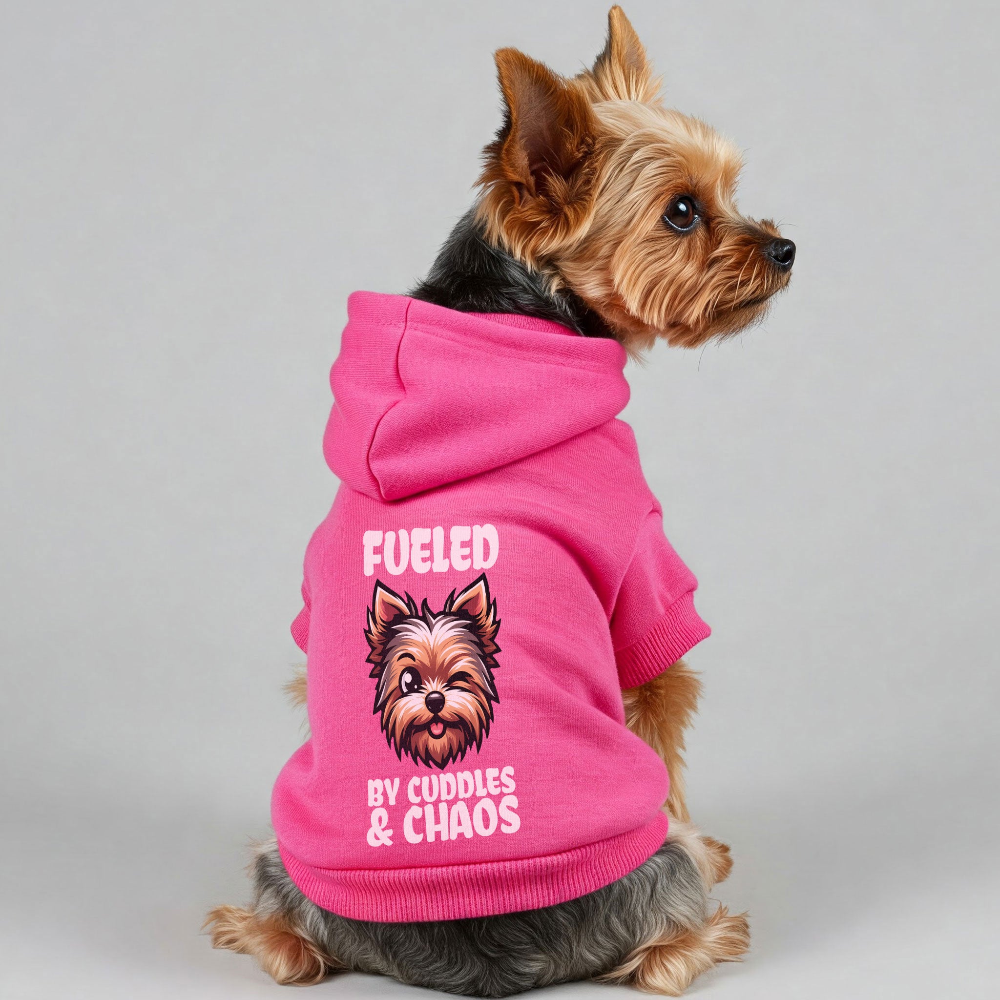 Fueled by Cuddles & Chaos - Yorkie Hoodie - Dog Clothes