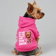 Yorkie wearing a 'My Way or the Highway' hoodie